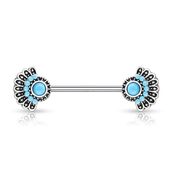 316L Surgical Steel Blue Turquoise Tribal Nipple Ring - Pierced Universe