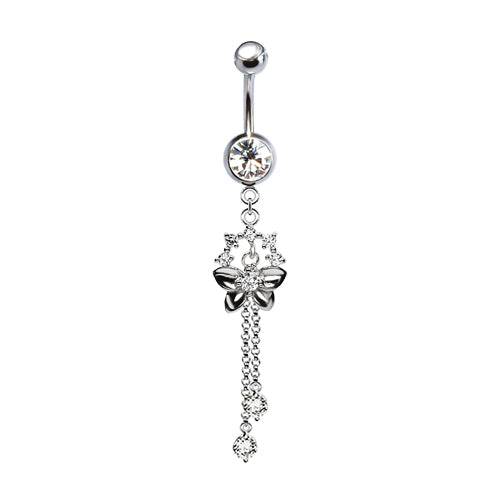 316L Surgical Steel Butterfly CZ Dangle Belly Ring - Pierced Universe