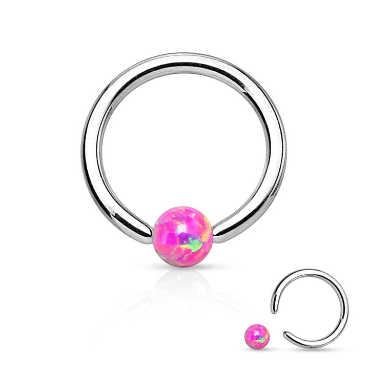 316L Surgical Steel Captive Bead Ring with Opal Ball - Pierced Universe