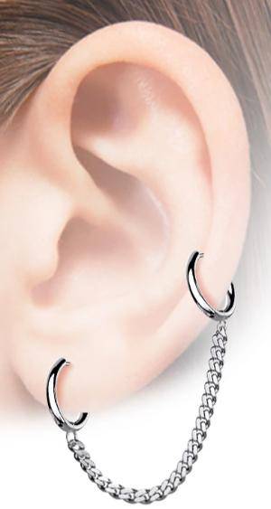 316L Surgical Steel Chain Link Double Hoop Earring - Pierced Universe
