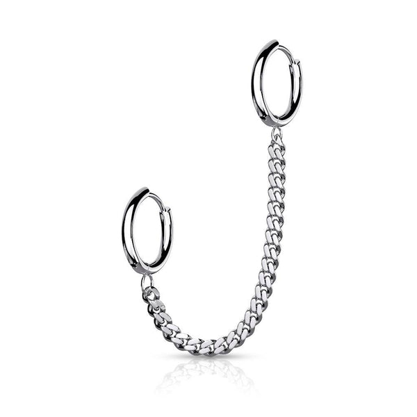 316L Surgical Steel Chain Link Double Hoop Earring - Pierced Universe