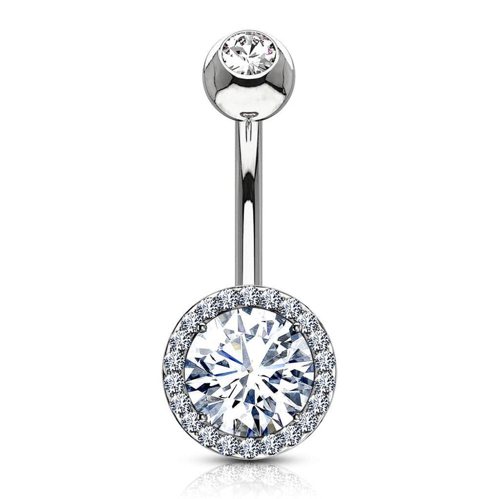 316L Surgical Steel Circle Pave White CZ Belly Ring - Pierced Universe