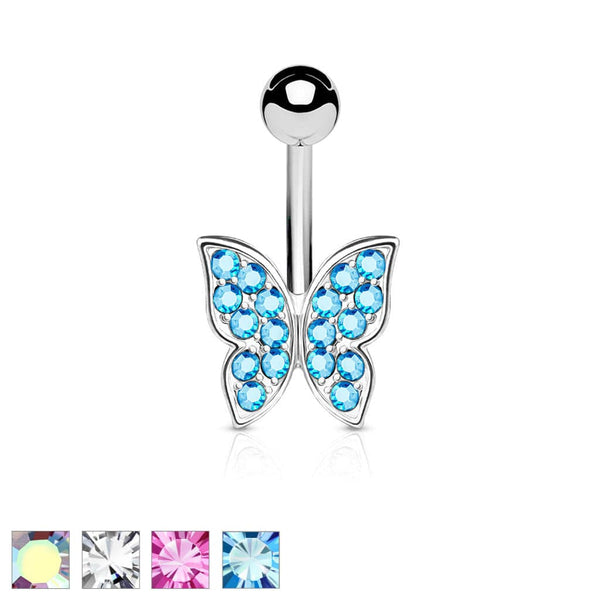 316L Surgical Steel Crystal Paved Butterfly Belly Ring - Pierced Universe