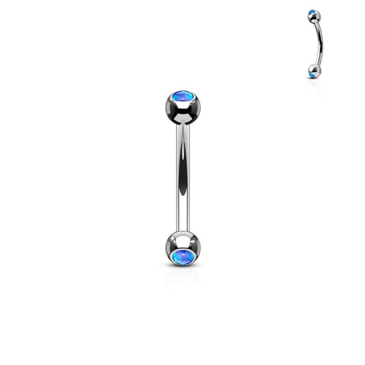 316L Surgical Steel Curved Barbell with Opal Set Gem Balls - Pierced Universe