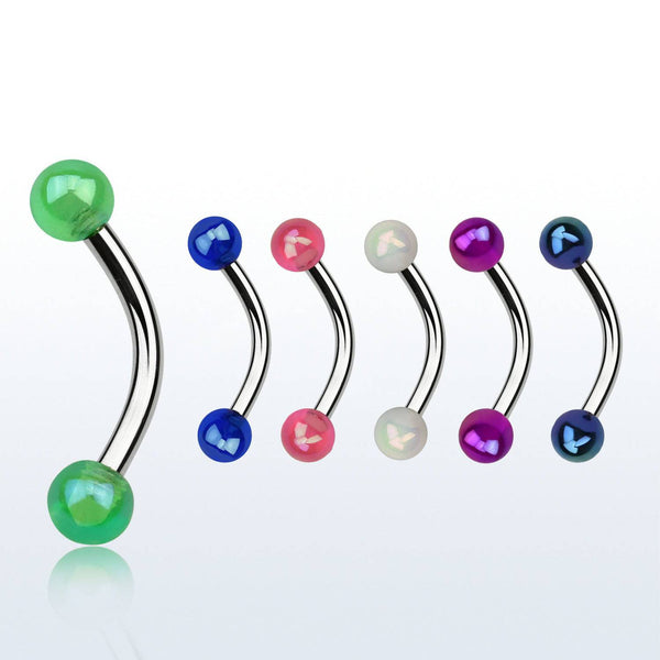316L Surgical Steel Curved Eyebrow Ring with Small AB Coated Acrylic Balls 316L Surgical Steel Curved Eyebrow Ring with Small AB Coated Acrylic Balls