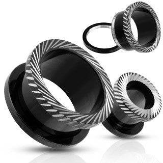 316L Surgical Steel Cut Black Screw On Ear Tunnels - Pierced Universe