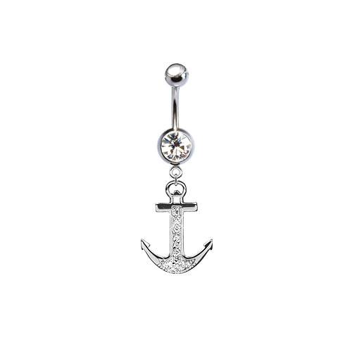 316L Surgical Steel CZ Anchor Dangle Belly Ring - Pierced Universe