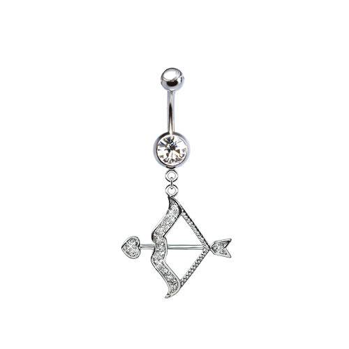 316L Surgical Steel CZ Bow and Arrow Dangle Belly Ring - Pierced Universe