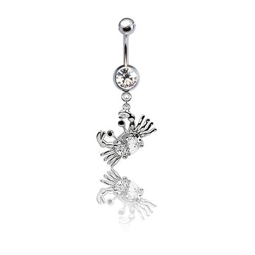 316L Surgical Steel CZ Crab Dangle Belly Ring - Pierced Universe