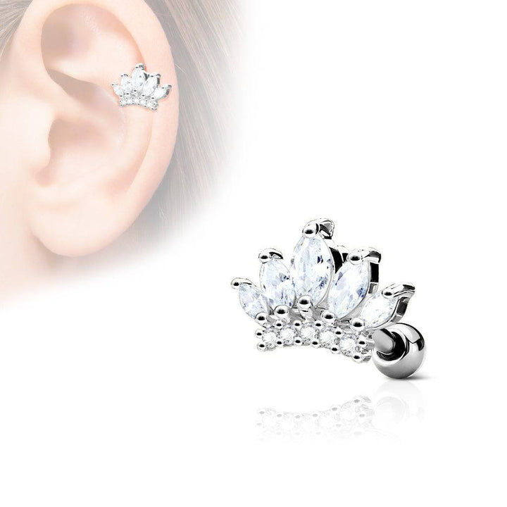 316L Surgical Steel CZ Crown Tiara Ear Cartilage Barbell - Pierced Universe