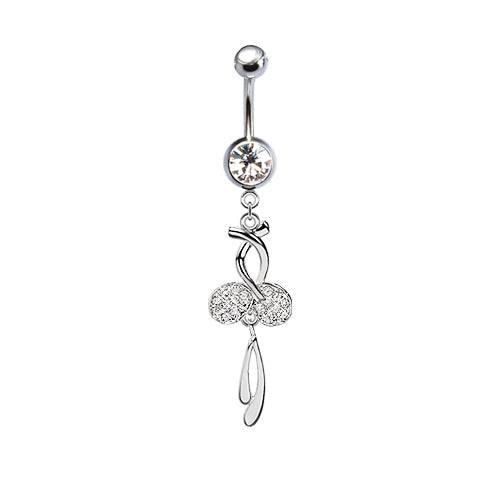 316L Surgical Steel CZ Diamond Cherries Dangle Belly Ring - Pierced Universe