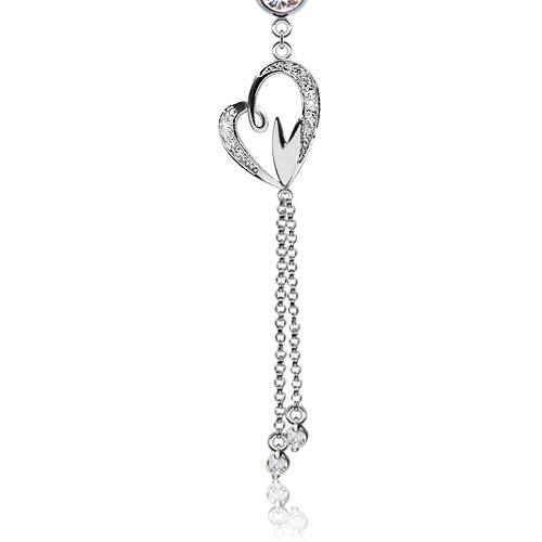 316L Surgical Steel CZ Heart with Hanging Gemmed Chain Dangle Belly Ring - Pierced Universe