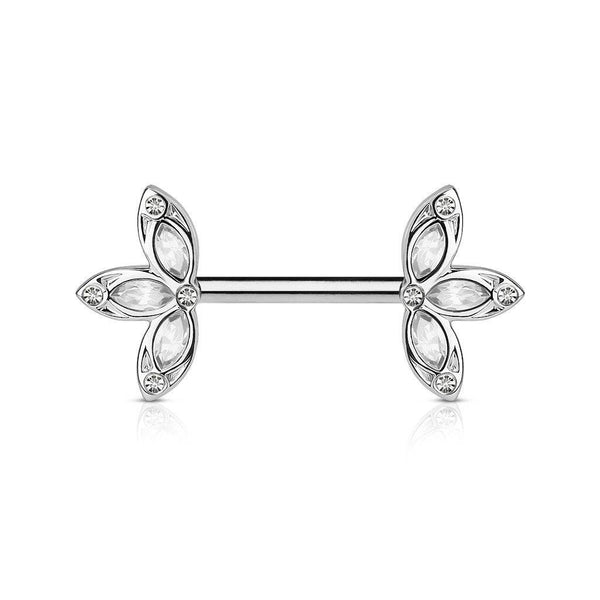 316L Surgical Steel CZ Petal Nipple Ring Barbell with Clear CZ - Pierced Universe