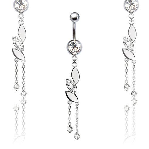 316L Surgical Steel Dainty Leaf Dangle Belly Ring - Pierced Universe