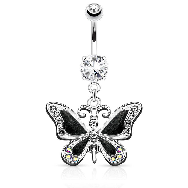 316L Surgical Steel Dangling Epoxy CZ Cute Butterfly Belly Button Navel Ring - Pierced Universe