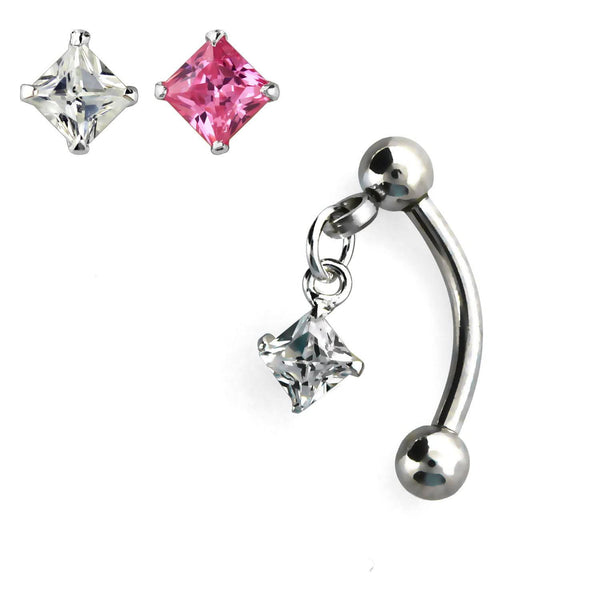 316L surgical Steel Dangling Floating Square Gem Curved Barbell Tragus Helix Barbell Ring - Pierced Universe