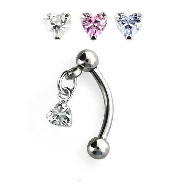 316L surgical Steel Dangling Flower CZ Heart Curved Barbell Tragus Helix Barbell Ring - Pierced Universe