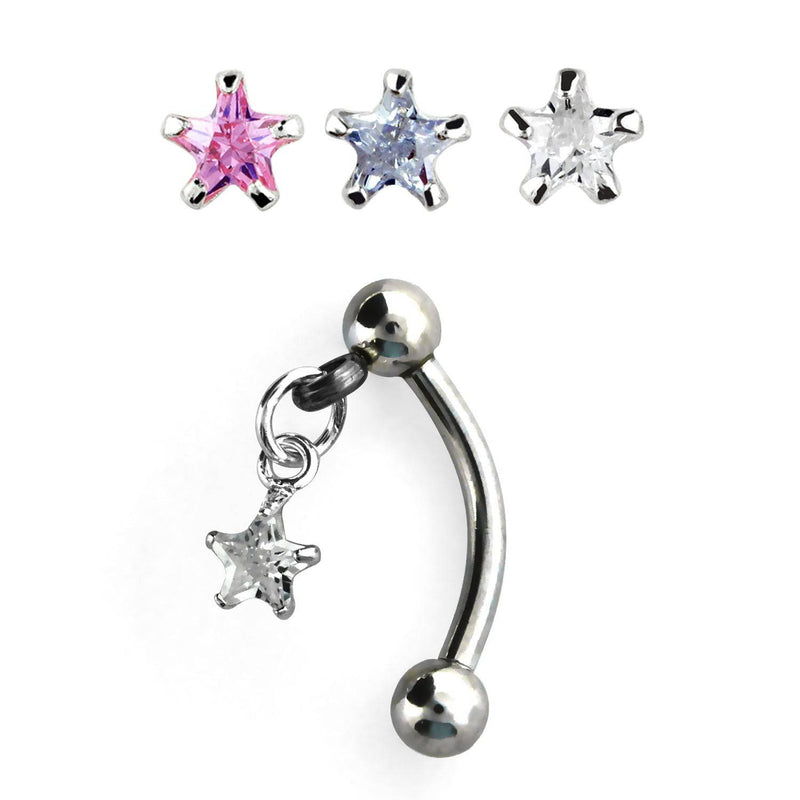 316L surgical Steel Dangling Flower CZ Star Curved Barbell Tragus Helix Barbell Ring - Pierced Universe