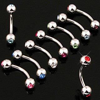 316L Surgical Steel Double Ball Gem Curved Eyebrow Ring Barbell - Pierced Universe