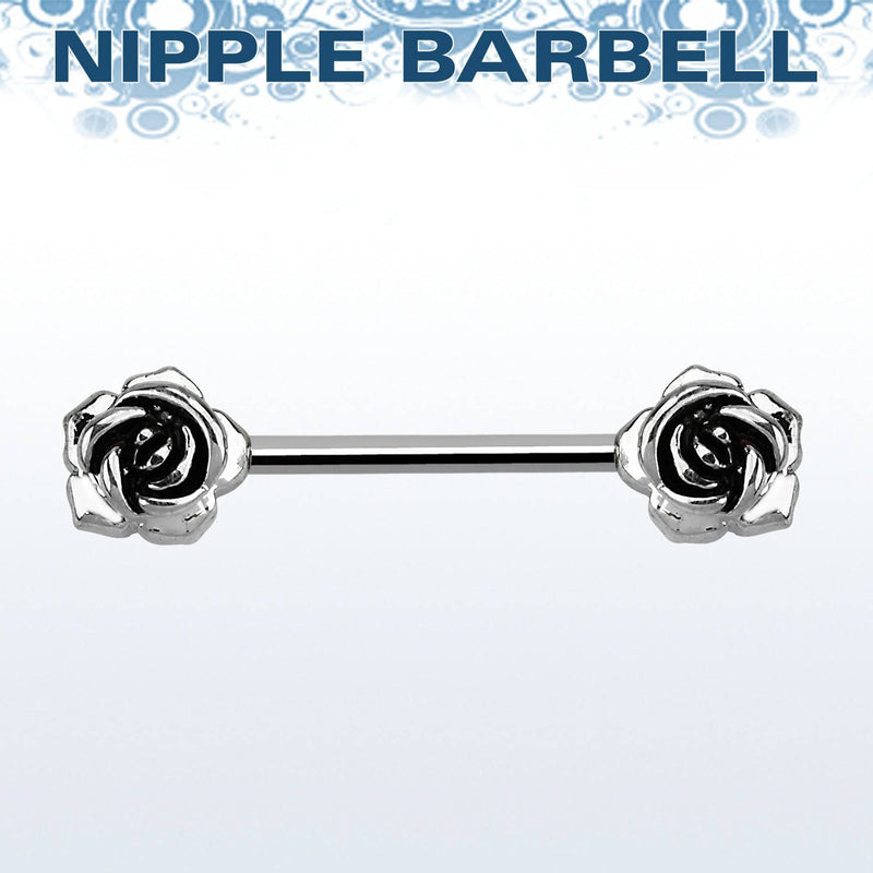 316L Surgical Steel Double Flower Rose Nipple Ring Straight Barbell - Pierced Universe