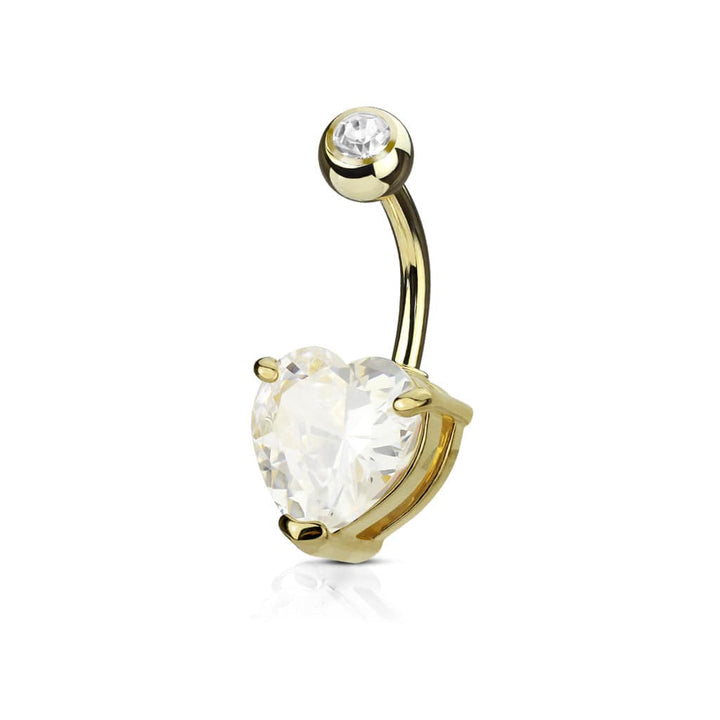 316L Surgical Steel Double Gem Heart CZ Belly Ring - Pierced Universe