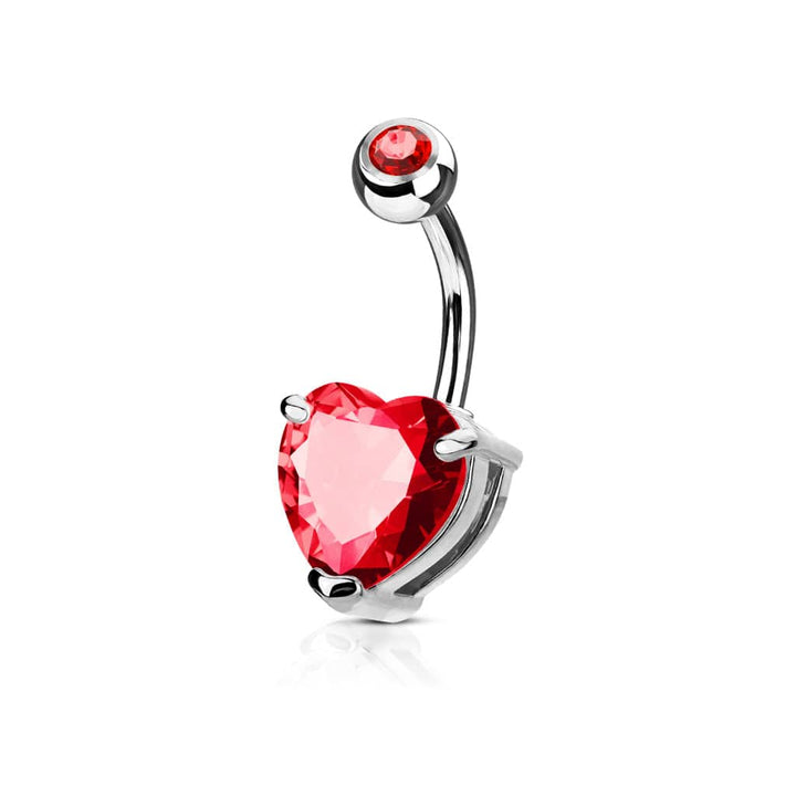 316L Surgical Steel Double Gem Heart CZ Belly Ring - Pierced Universe