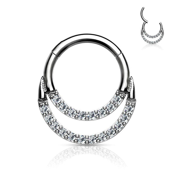 316L Surgical Steel Double Line White CZ Hinged Easy Click Septum Ring 316L Surgical Steel Double Line White CZ Hinged Easy Click Septum Ring