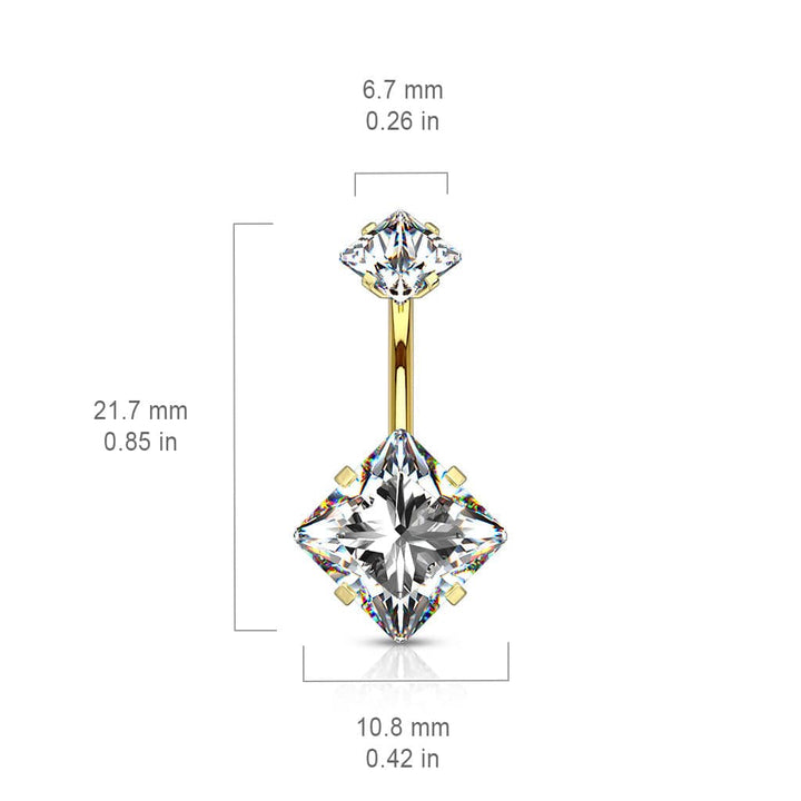 316L Surgical Steel Double Square Aqua CZ Gem Belly Button Ring - Pierced Universe