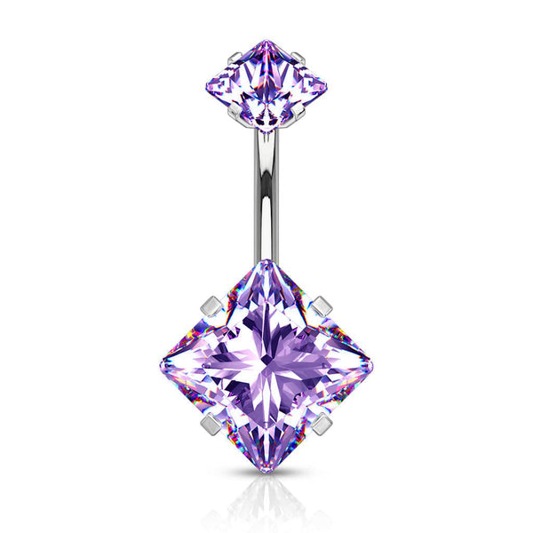 316L Surgical Steel Double Square Tanzanite CZ Gem Belly Button Ring - Pierced Universe