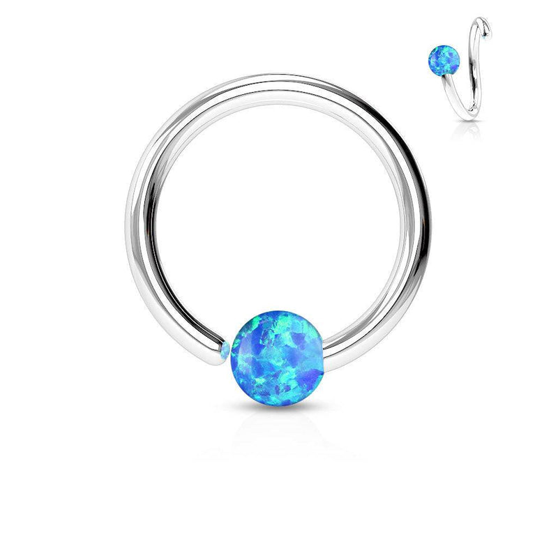 316L Surgical Steel Easy Bend Fixed Blue Opal Nose Hoop Ring - Pierced Universe