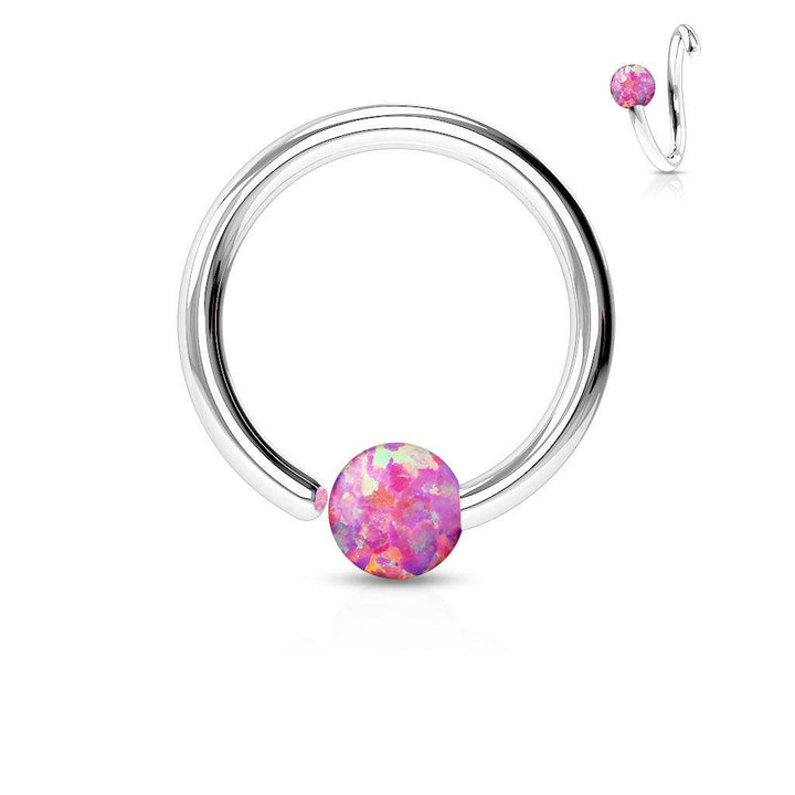 316L Surgical Steel Easy Bend Fixed Pink Opal Nose Hoop Ring - Pierced Universe