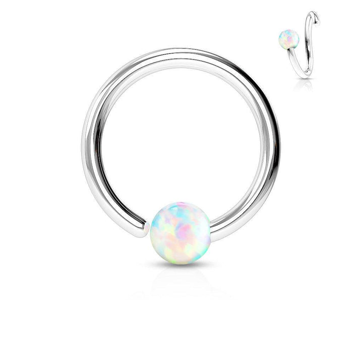 316L Surgical Steel Easy Bend Fixed White Opal Nose Hoop Ring - Pierced Universe