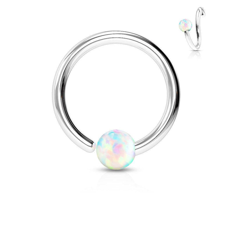 316L Surgical Steel Easy Bend Fixed White Opal Nose Hoop Ring - Pierced Universe