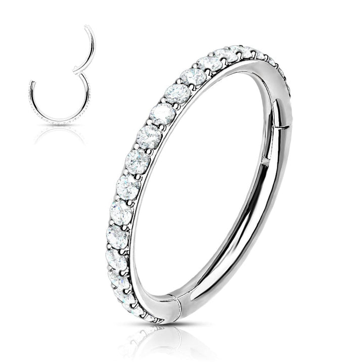 316L Surgical Steel Easy Hinged CZ Pave Clicker Hoop - Pierced Universe