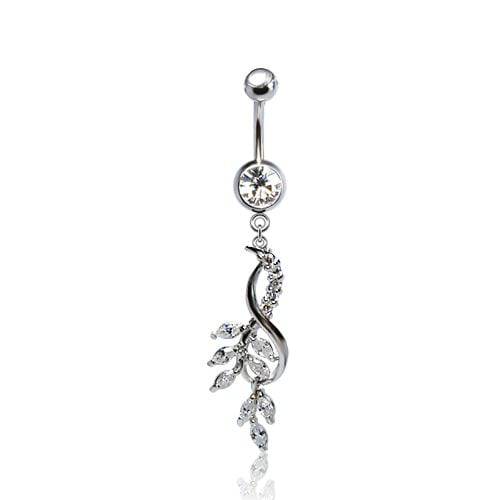 316L Surgical Steel Elegant CZ Infinity Sign with Intertwined Leaves Dangle Belly Ring - Pierced Universe