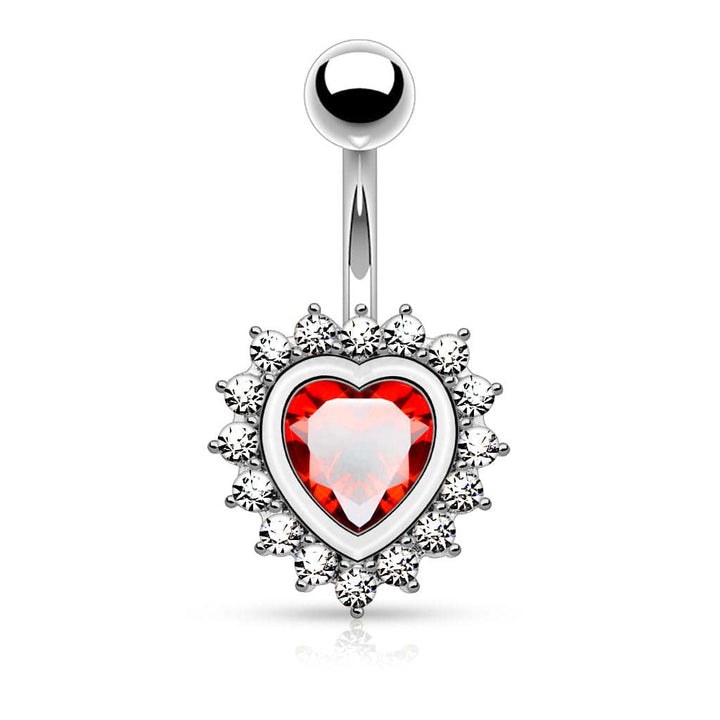 316L Surgical Steel Exclusive CZ Gem Heart Non Dangly Belly Button Ring - Pierced Universe