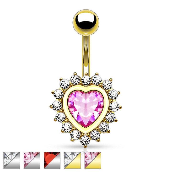316L Surgical Steel Exclusive CZ Gem Heart Non Dangly Belly Button Ring - Pierced Universe