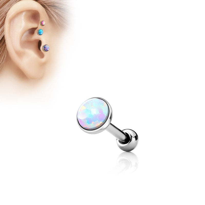 316L Surgical Steel Flat White Opal Top Ear Cartilage Tragus Barbell - Pierced Universe