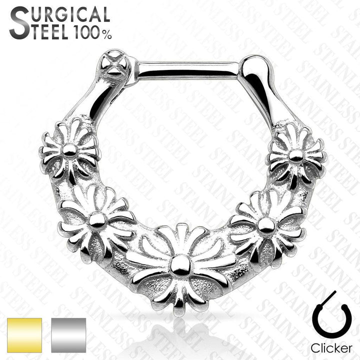 316L Surgical Steel Floral Septum Ring Clicker - Pierced Universe