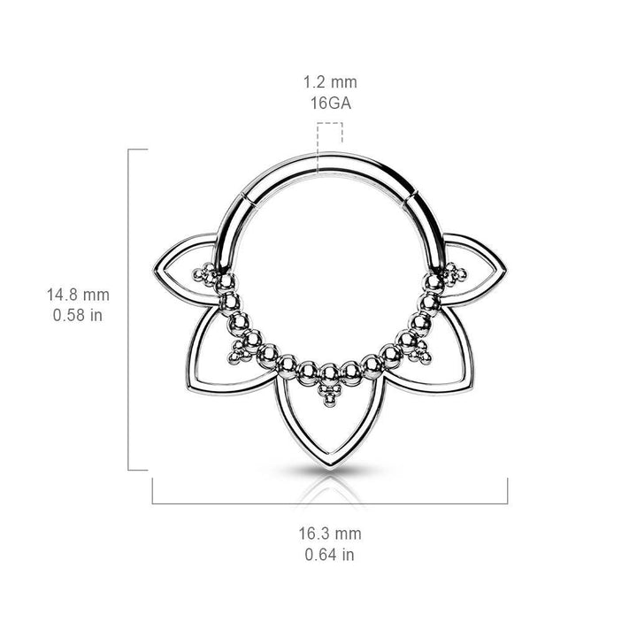 316L Surgical Steel Floral Tribal Hinged Septum Ring Hoop Clicker - Pierced Universe