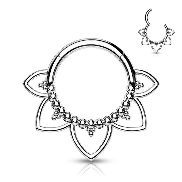 316L Surgical Steel Floral Tribal Hinged Septum Ring Hoop Clicker - Pierced Universe