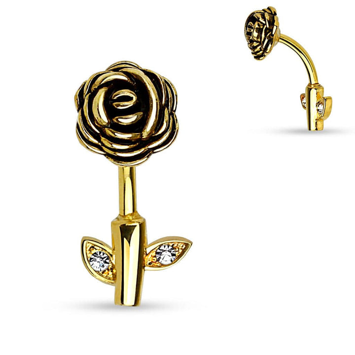 316L Surgical Steel Flower Stem Belly Button Navel Ring - Pierced Universe