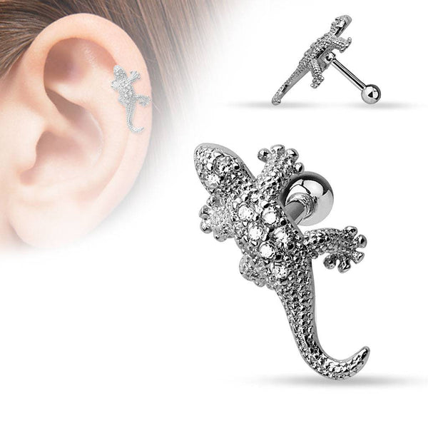 316L Surgical Steel Gecko Lizard CZ Ear Helix Ball Back Stud 316L Surgical Steel Gecko Lizard CZ Ear Helix Ball Back Stud