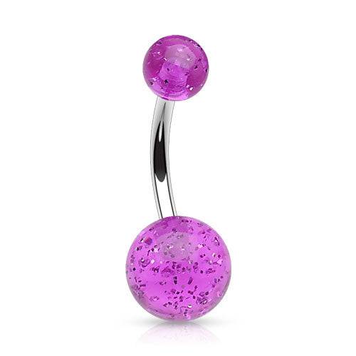 316L Surgical Steel Glitter Acrylic Balls Belly Button Ring - Pierced Universe