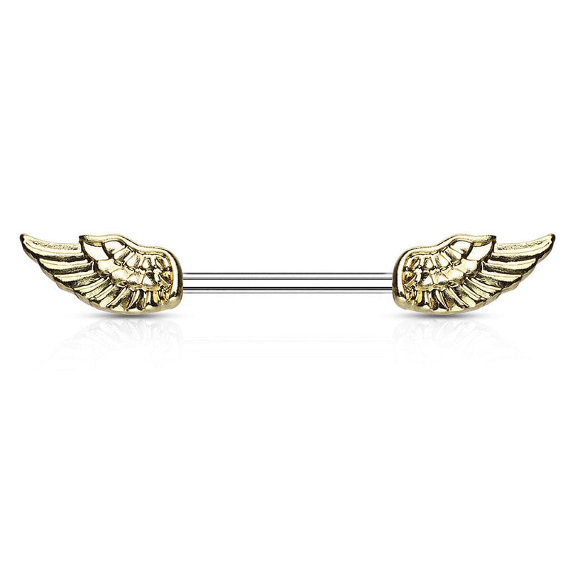 316L Surgical Steel Gold IP Angel Wing Nipple Ring Barbell - Pierced Universe