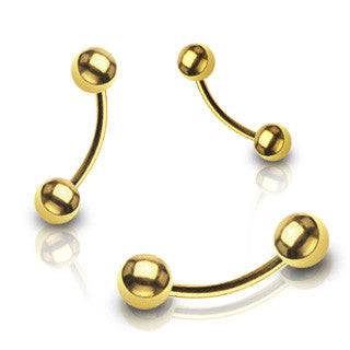 316L Surgical Steel Gold Plated Curved Barbell Ring with Ball Ends - Pierced Universe
