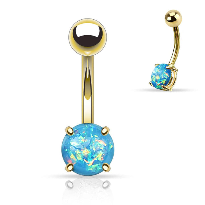 316L Surgical Steel Gold Plated Glitter Opal Belly Button Navel Ring - Pierced Universe