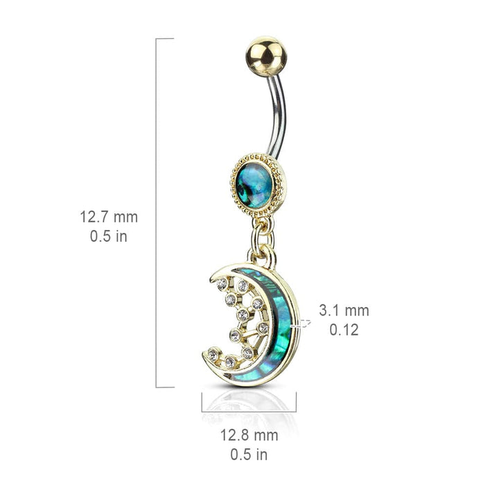 316L Surgical Steel Gold Plated Mother of Pearl Crescent Moon Belly Ring - Pierced Universe
