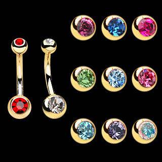 316L Surgical Steel Gold Plated Standard Double Gem Belly Button Navel Ring - Pierced Universe