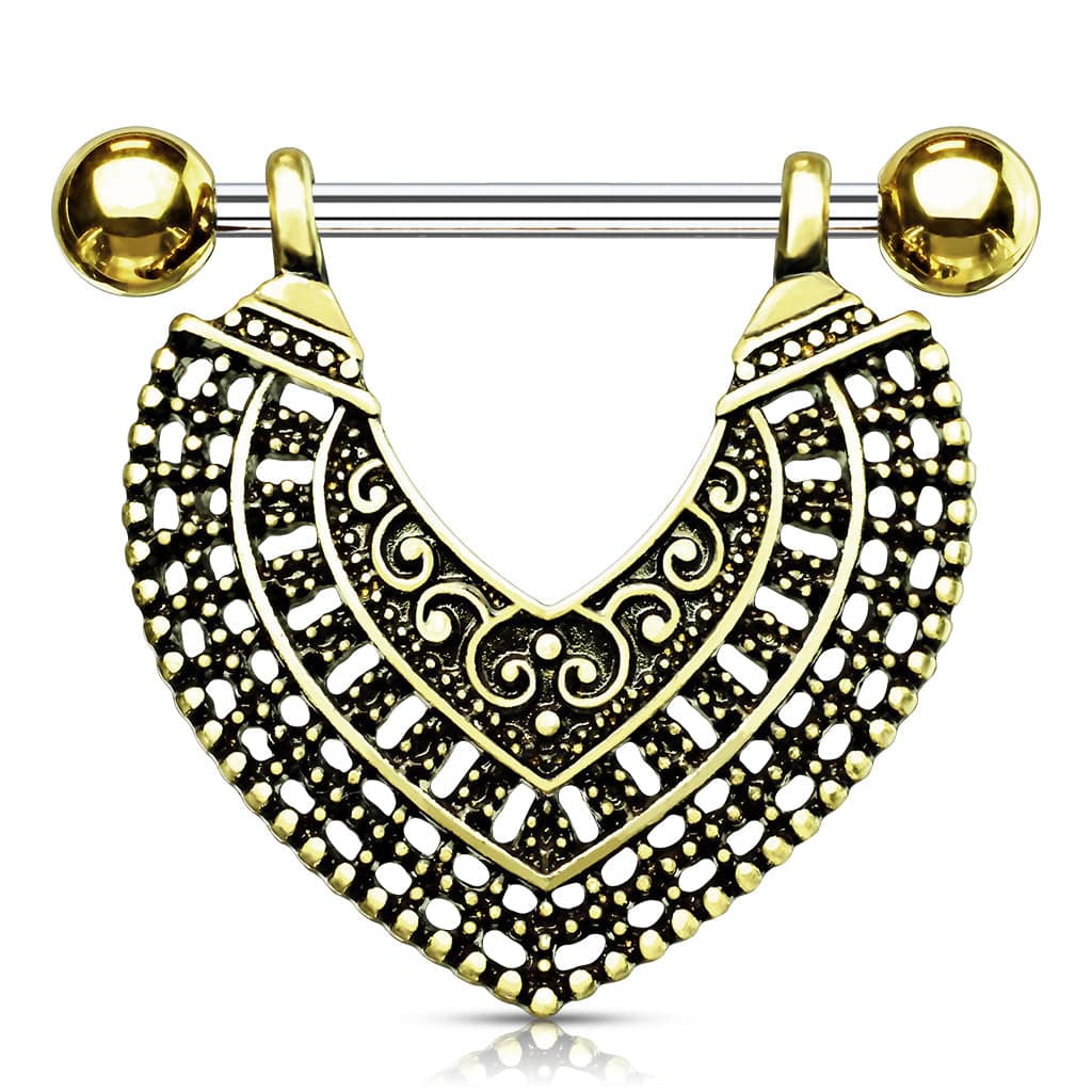 316L Surgical Steel Vintage Boho Lotus Nipple Shield Barbell 316L Surgical Steel Vintage Boho Lotus Nipple Shield Barbell